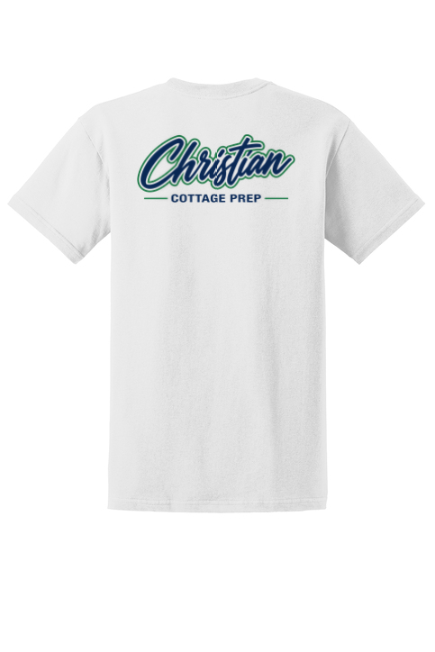 Christian Cottage Prep Script Logo Full Chest Two Sided T-Shirt