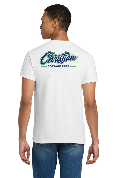 Christian Cottage Prep Script Logo Full Chest Two Sided T-Shirt