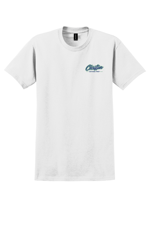 Christian Cottage Prep Script Logo Left Chest T-Shirt