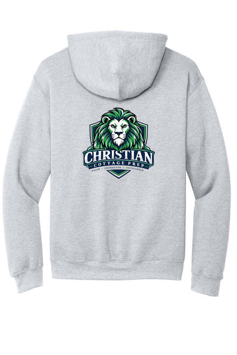 Christian Cottage Prep Logo Full Chest Two Sided Hooded Sweatshirt