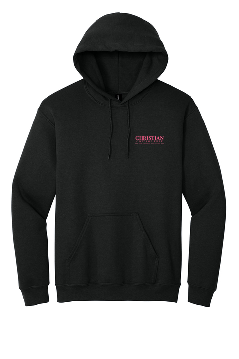 Christian Cottage Prep Pink Logo Full Chest Two Sided Hooded Sweatshirt
