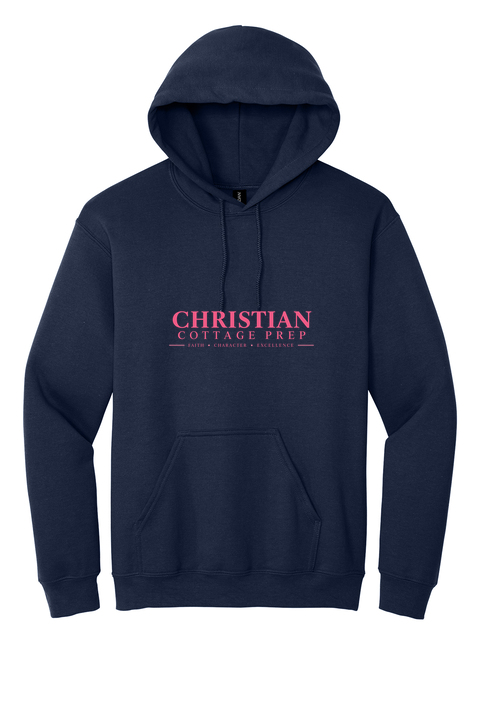 Christian Cottage Prep Pink Logo Full Chest One Sided Hooded Sweatshirt