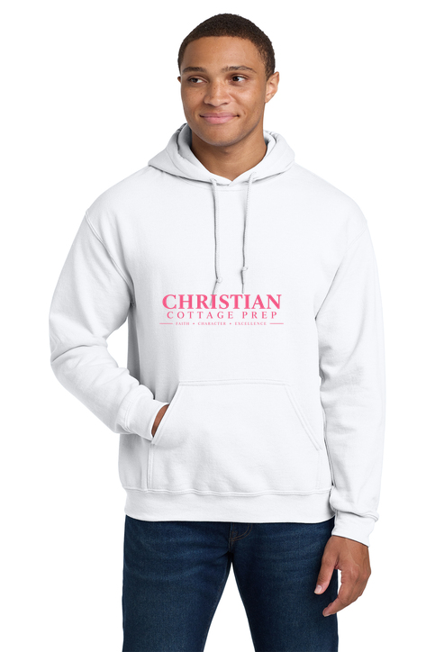 Christian Cottage Prep Pink Logo Full Chest One Sided Hooded Sweatshirt
