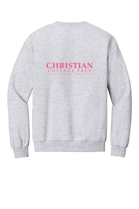 Christian Cottage Prep Pink Logo Full Chest Two Sided Sweatshirt