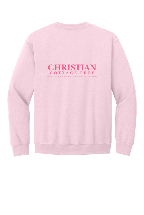 Christian Cottage Prep Pink Logo Full Chest Two Sided Sweatshirt